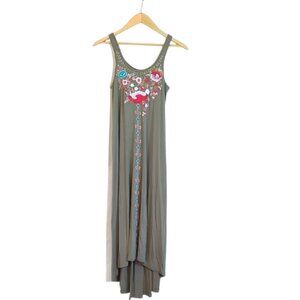Caite Holly Kyla Seo Embroidered Long Olive Green Tank Dress | Size XS